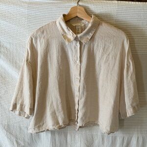 H&M Linen Blend Beige Button Down